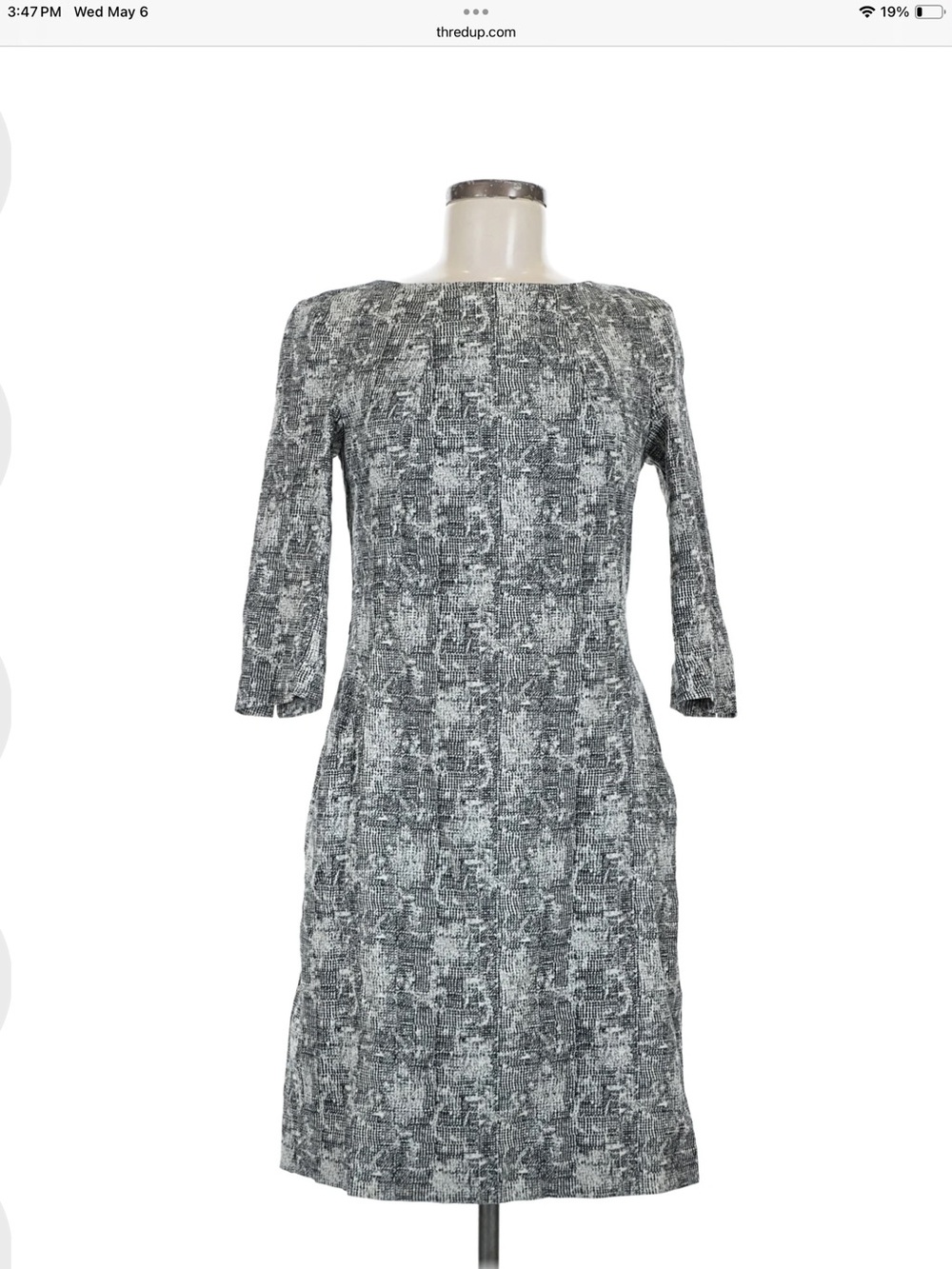 MM Lafleur Gray Patterned Boatneck Sheath Dress